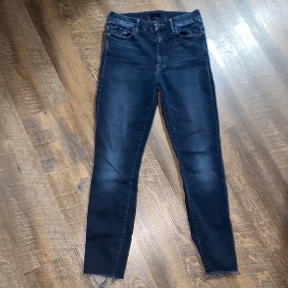 MOTHER HIGH WAISTED LOOKER ANKLE FRAY IN LAST CALL DARK WASH HI RISE STRETCH DNM - Picture 12 of 16